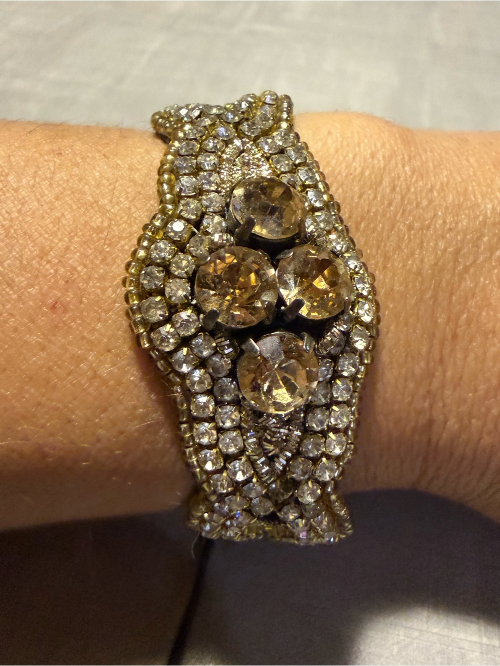 Gold-Tone Crystal Cluster Bracelet with Champagne Stones